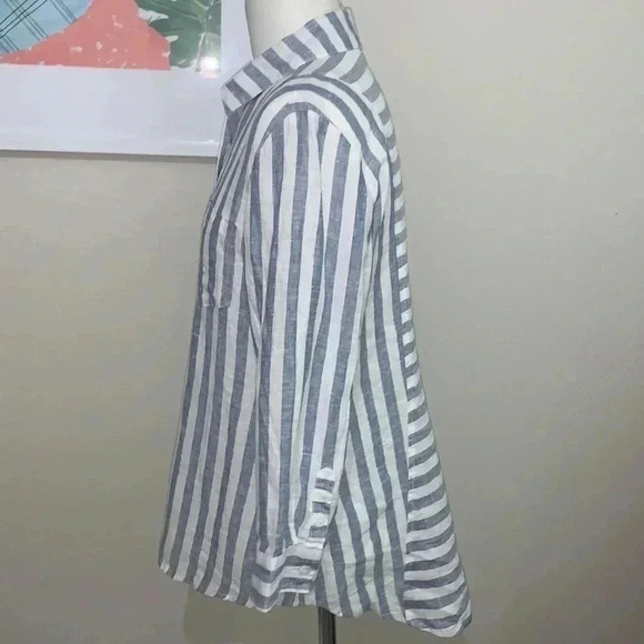 Habitat Relaxed Striped 100% Linen Langelook Button Down Shirt - Picture 3 of 7